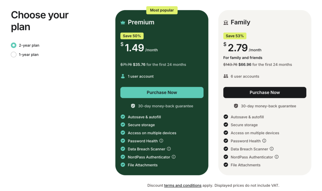 Pick a NordPass subscription plan