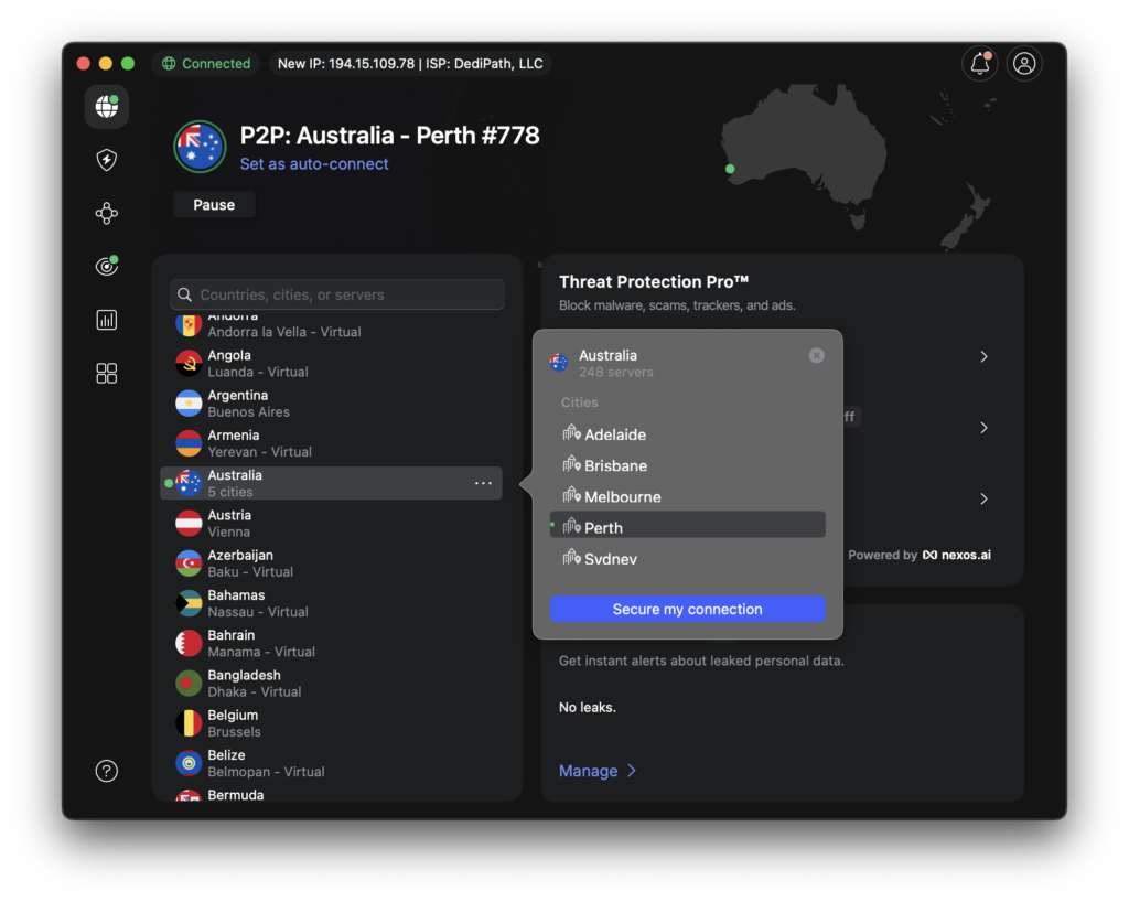 NordVPN's servers in Australia