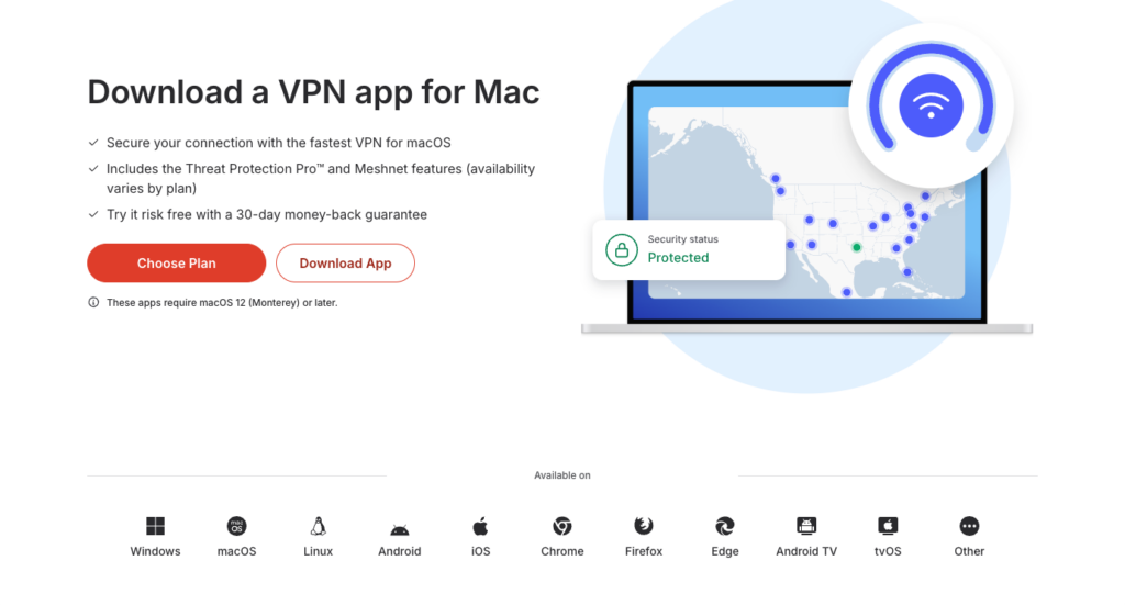 NordVPN download page with supported devices