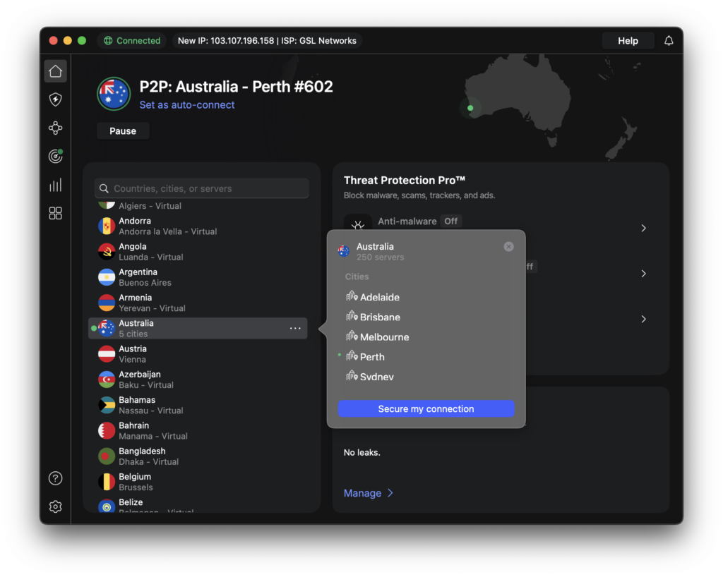 NordVPN's servers in Australia