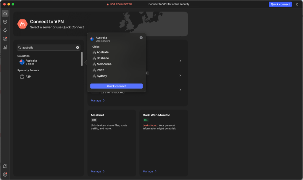 NordVPN's Australian VPN servers for unblocking 10Play