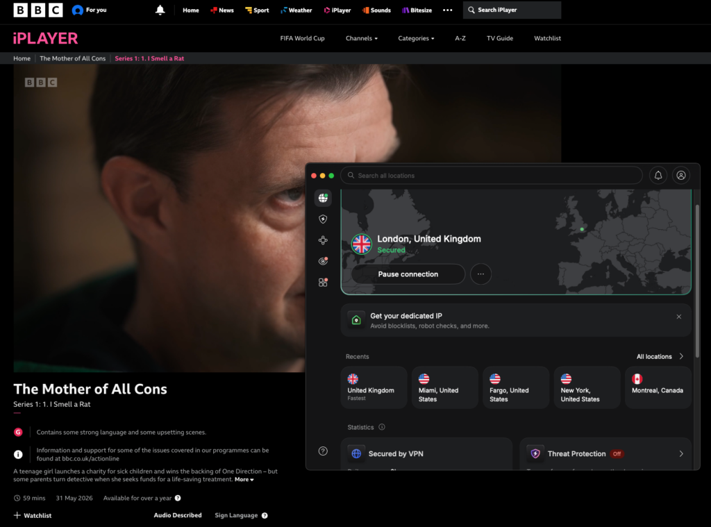 NordVPN unblocking BBC iPlayer from the US