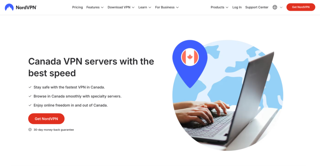 NordVPN Canada main page