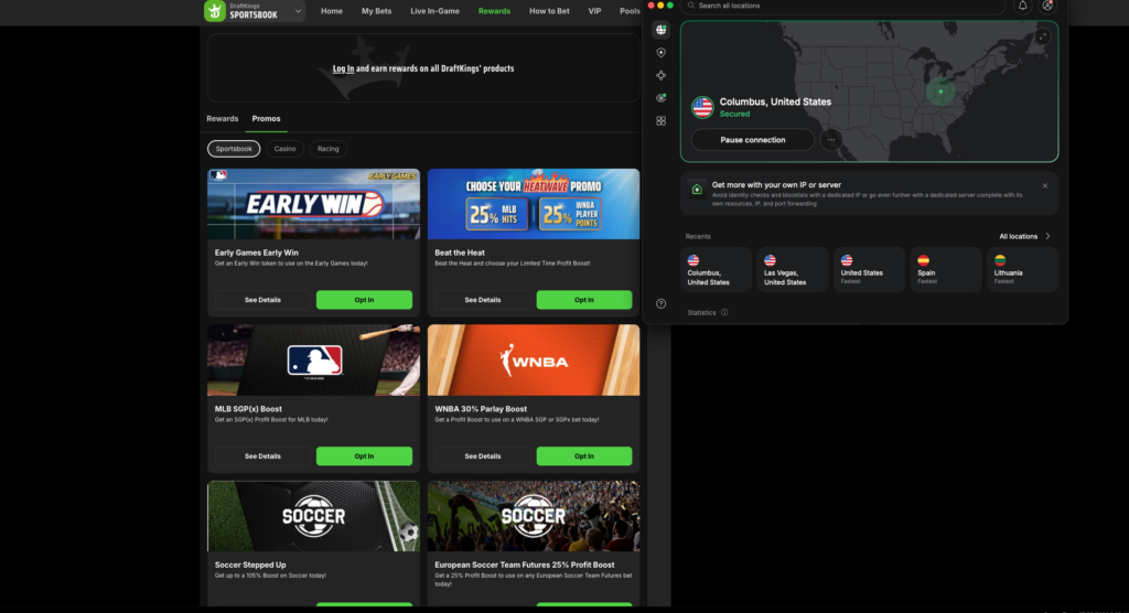 Accessing DraftKings with NordVPN