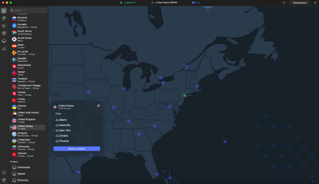 NordVPN connected to a New York server to unblock HBO