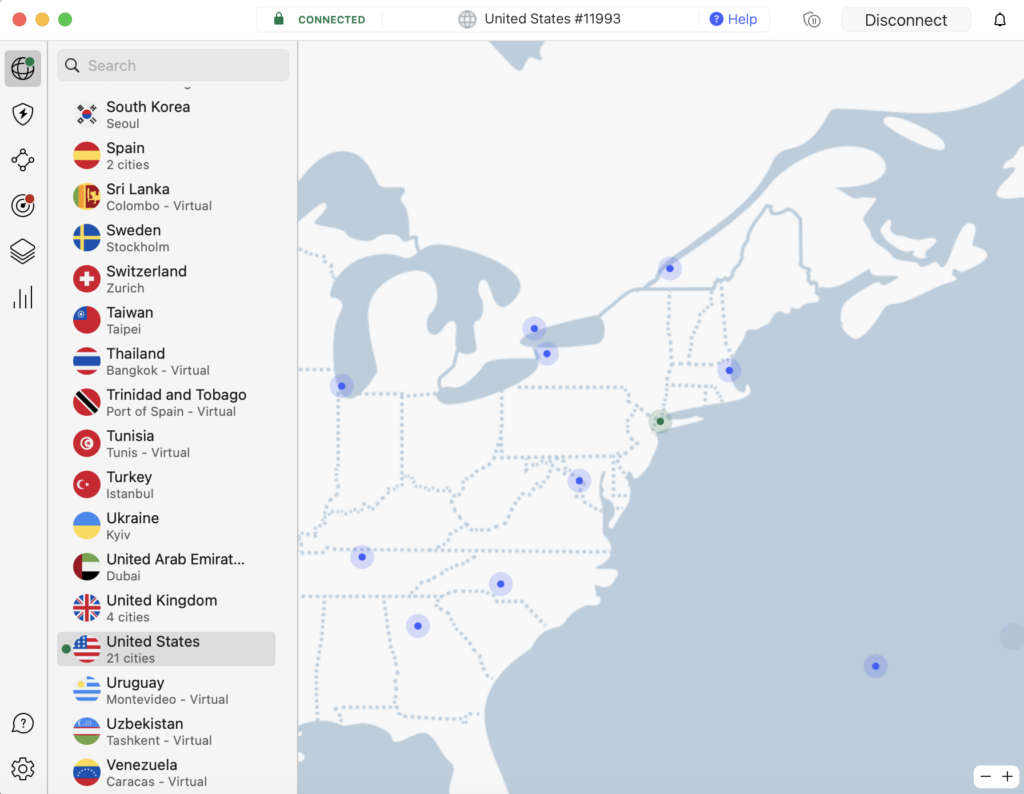NordVPN connected to New York