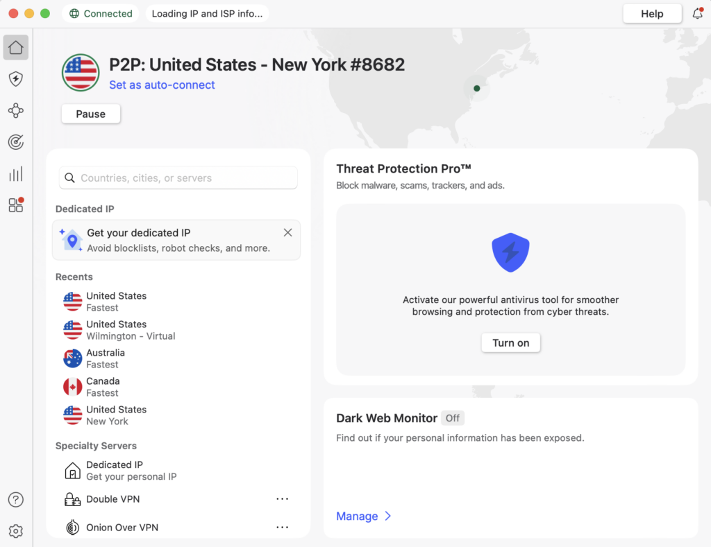 NordVPN connected to the US