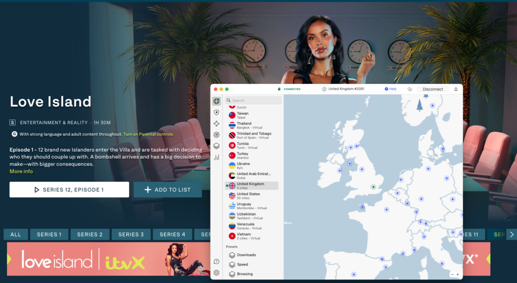 NordVPN connected to UK server