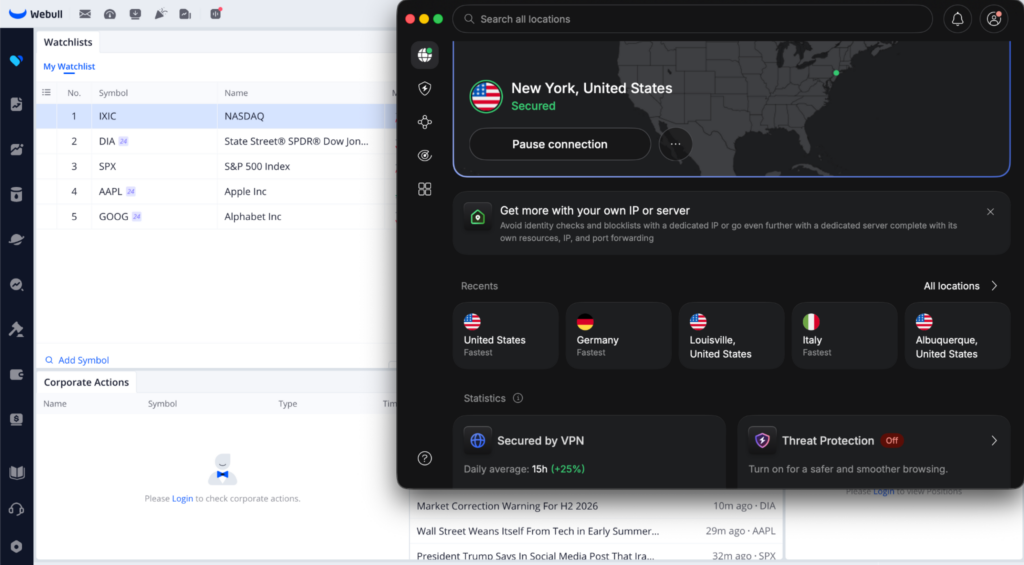 NordVPN accessing Webull in the US