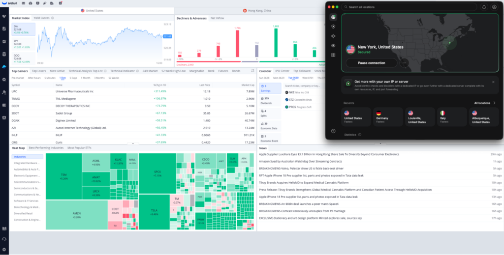 Log into your Webull account once connected to your VPN
