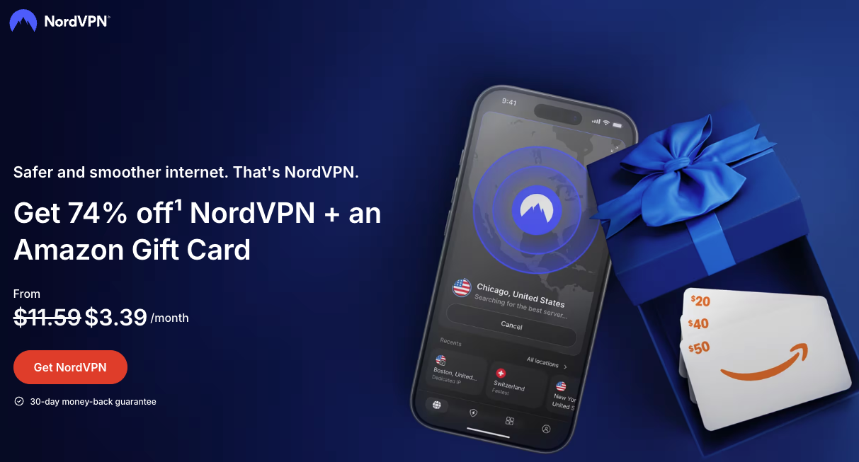 NordVPN's main page