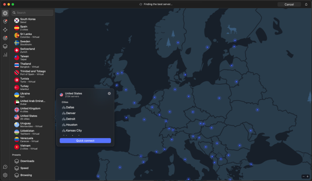 Connecting to the NordVPN Detroit server in Michigan to unblock DraftKings