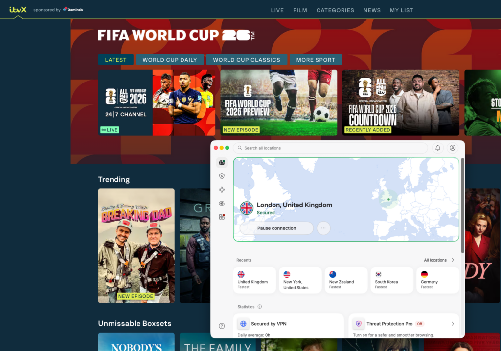 ITVX unblocked with NordVPN