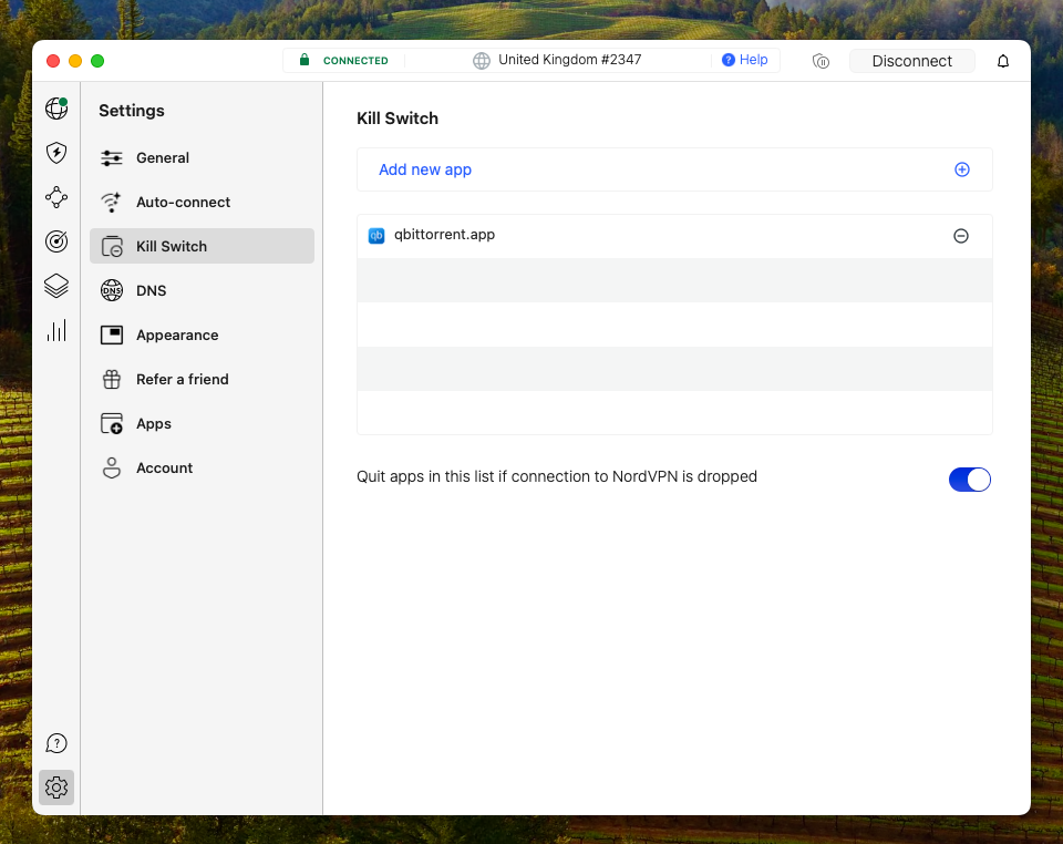 NordVPN kill switch setting