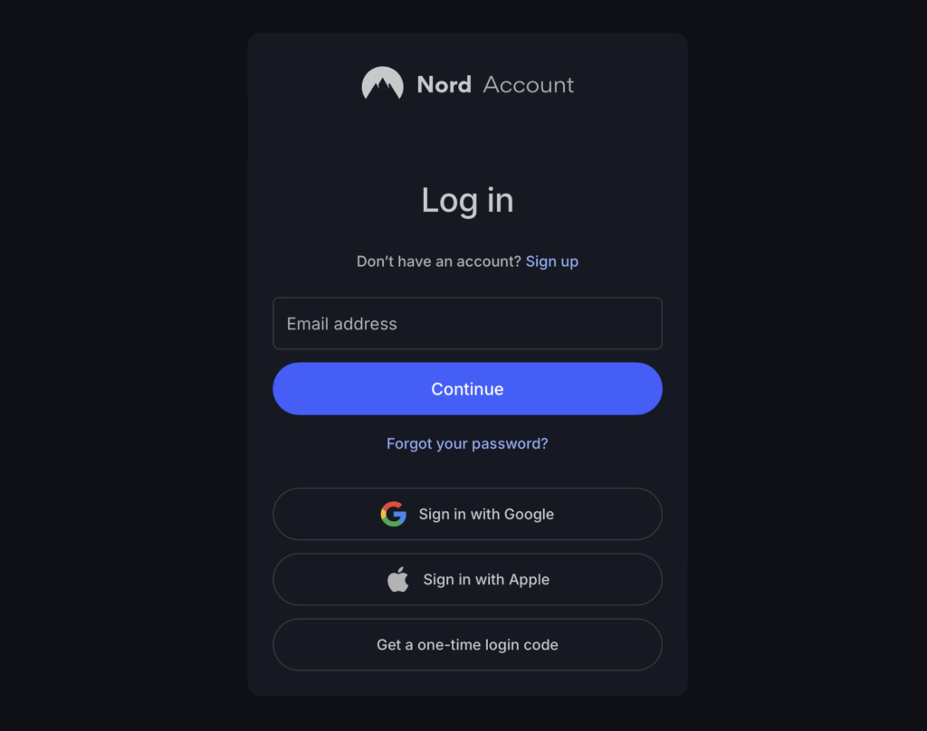 Log into NordVPN using your credentials