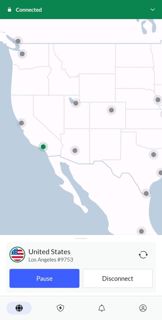 NordVPN connected to Los Angeles US server to access free Grok AI video generator