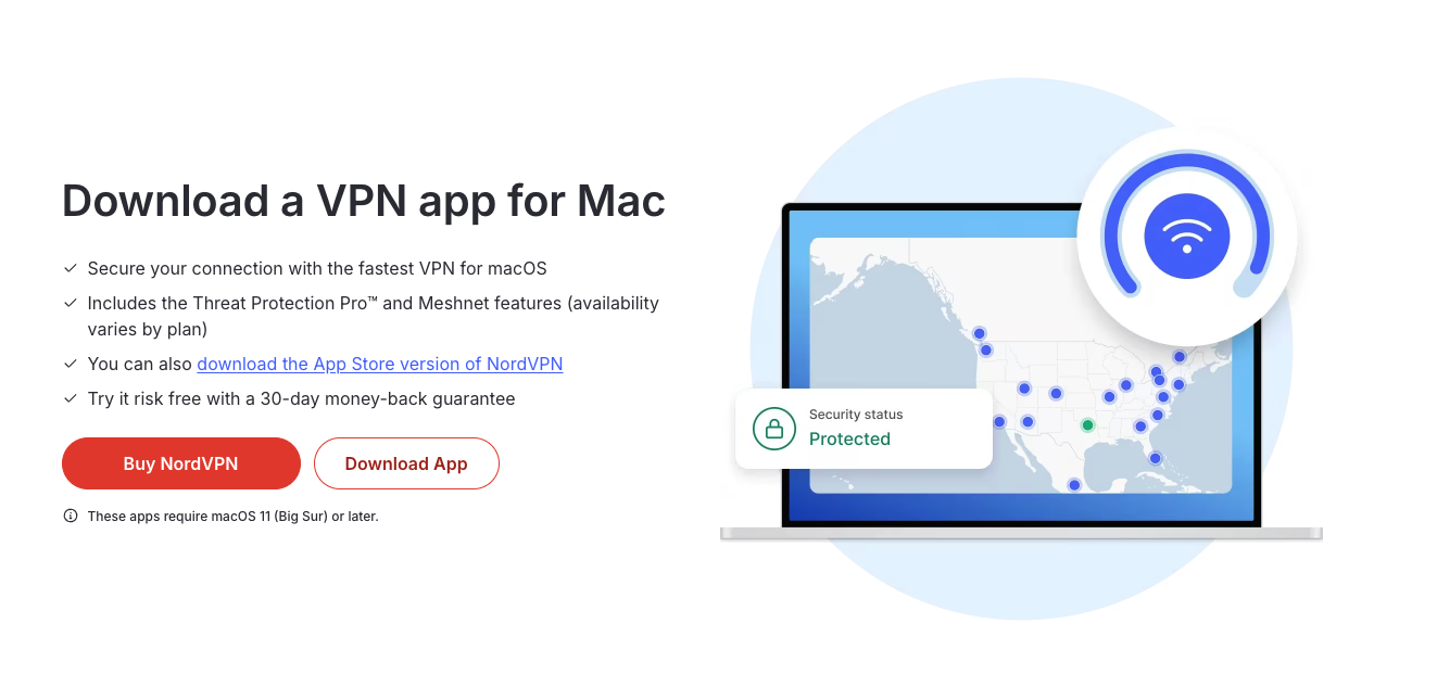 NordVPN Mac app download page