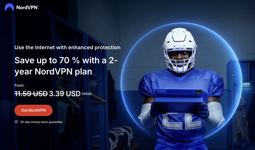 NordVPN's main web page