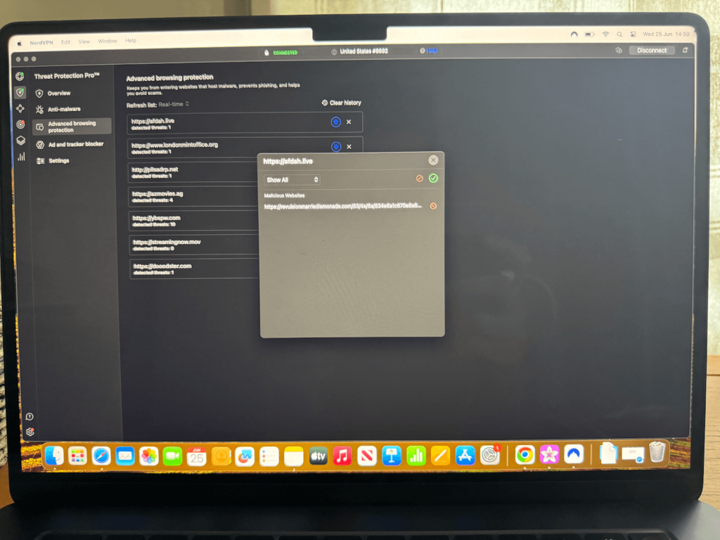 NordVPN blocked malicious websites with dangerous ads and illegal content