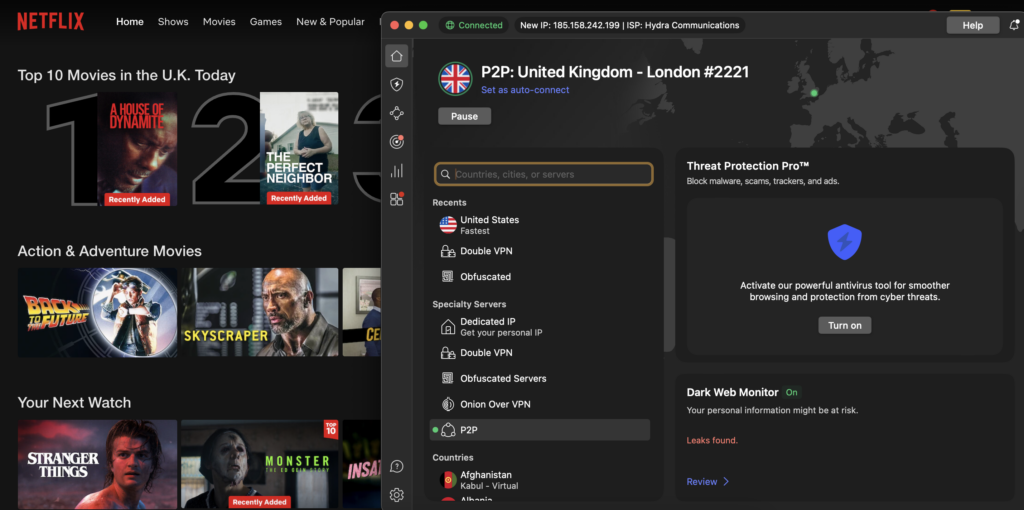 Connect to NordVPN's London server to unblock Netflix UK