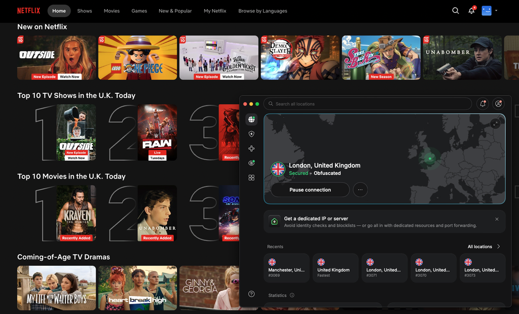 Connect to NordVPN's London server to unblock Netflix UK