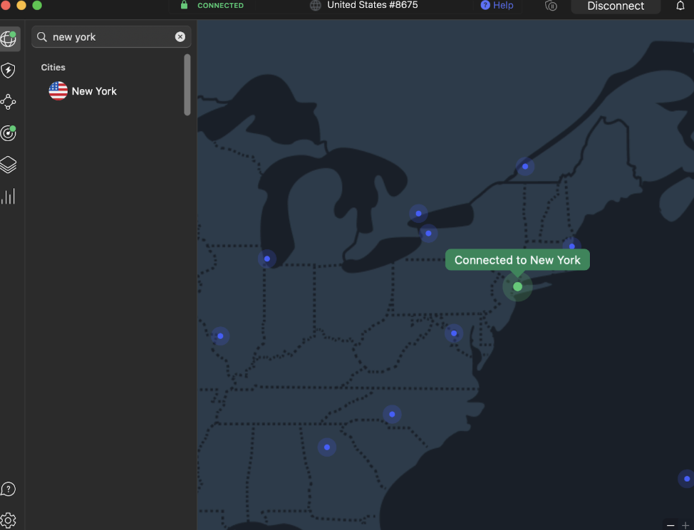 NordVPN connected to a server in NY to unblock XNXX
