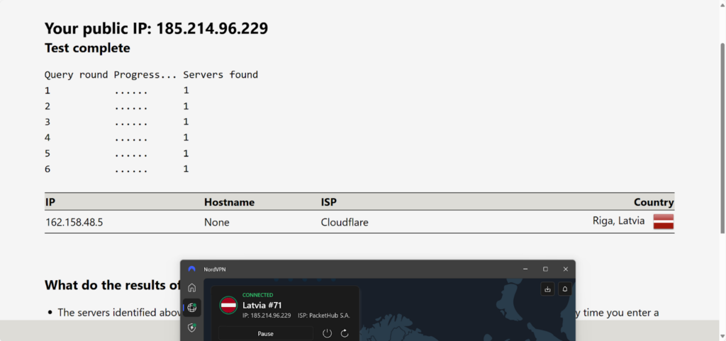 NordVPN showed no IP or DNS leaks while torrenting