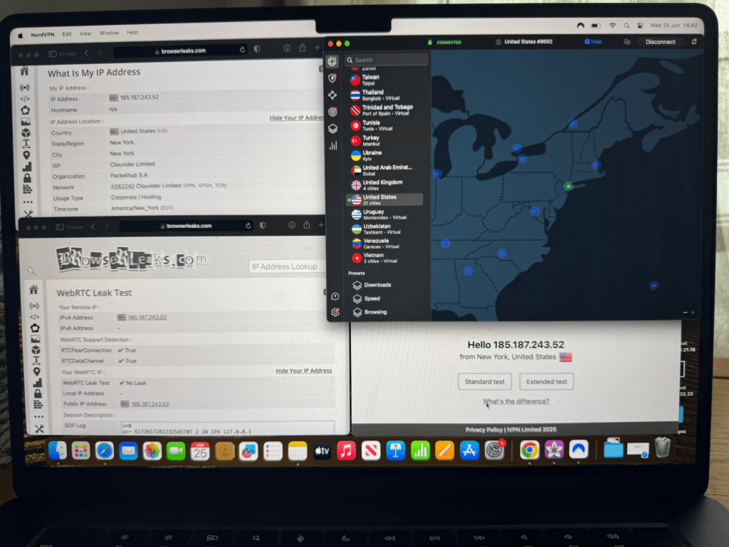 NordVPN leak tests passed in full, with no DNS, IP, or WebRTC leaks