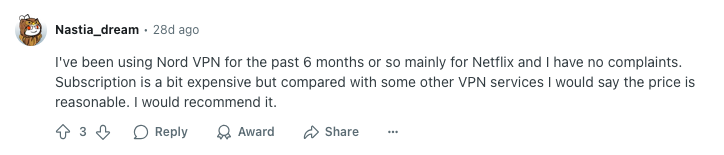 NordVPN Redditor experience