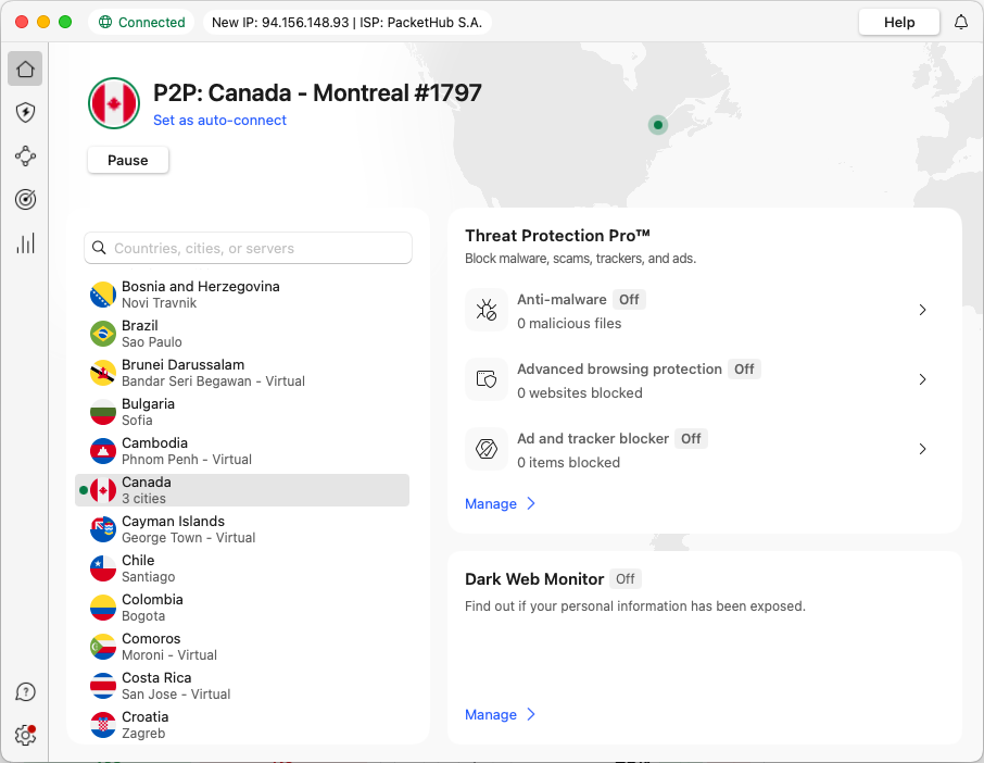 NordVPN connected with 8,300+ servers available
