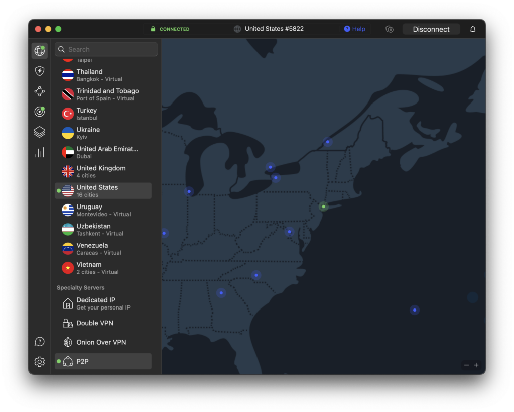NordVPN has servers in 16 US states