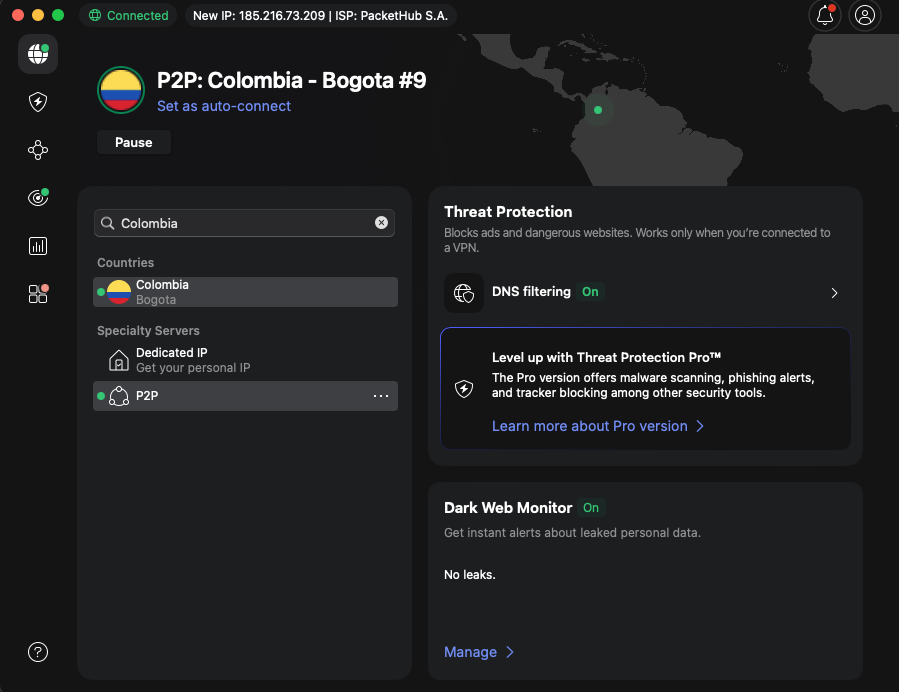 NordVPN servers in Colombia