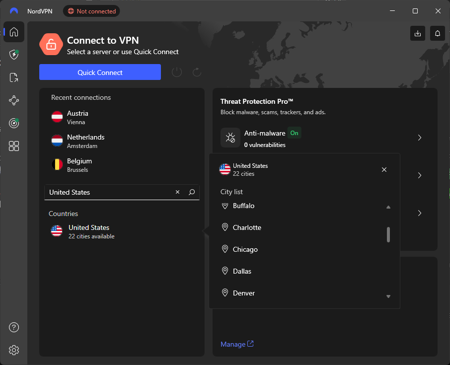 NordVPN server selection