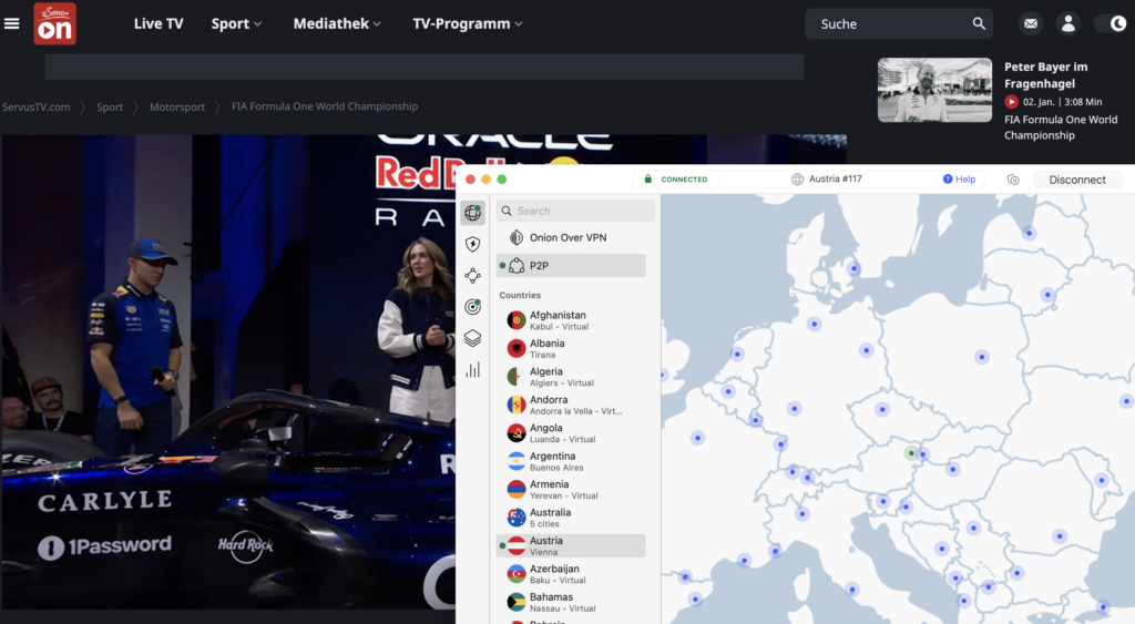 F1 on ServusTV Austria unblocked with NordVPN