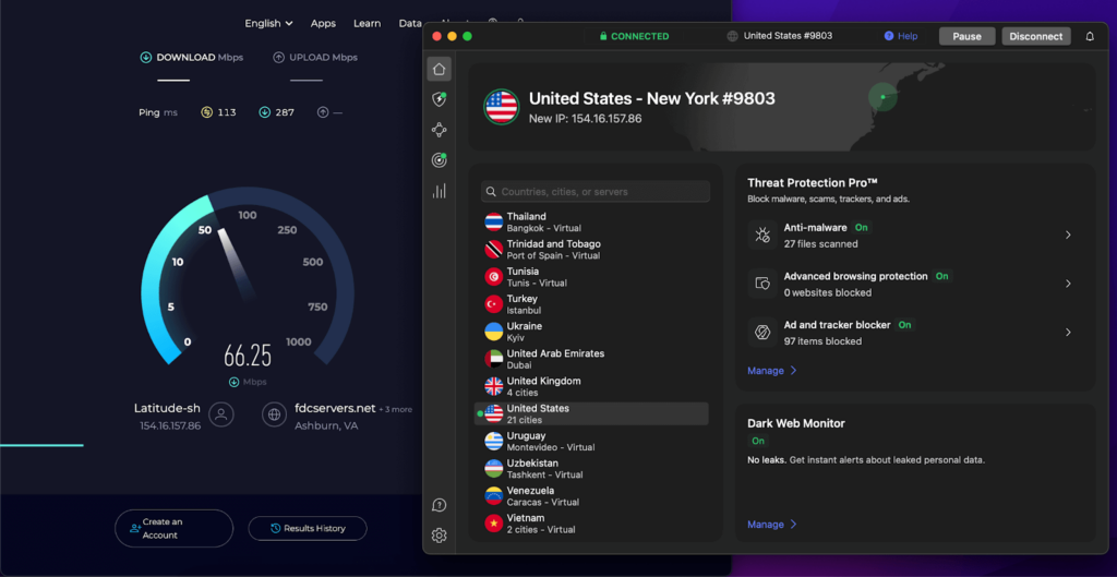 NordVPN's speeds results