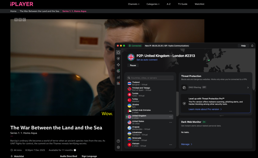 Using NordVPN to stream The War Between from the US