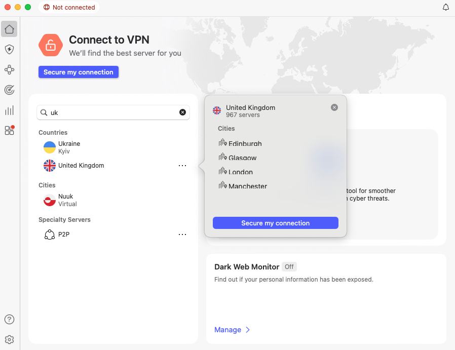 NordVPN's servers in the UK