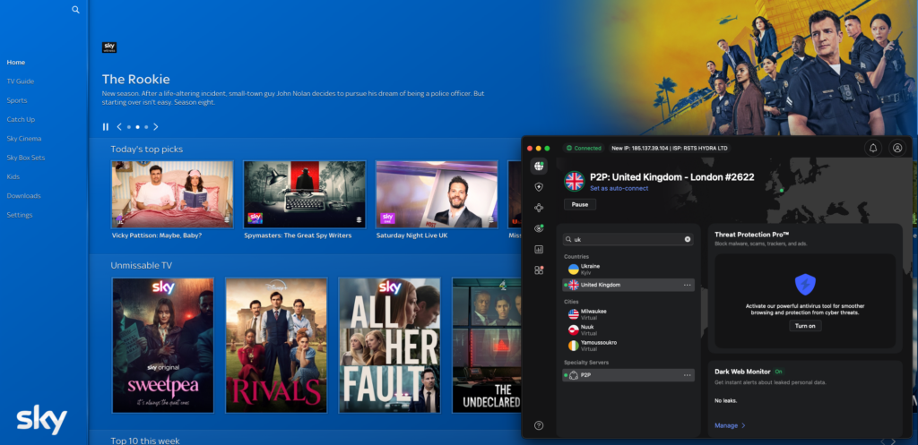 Accessing Sky Go with NordVPN connected to a UK server