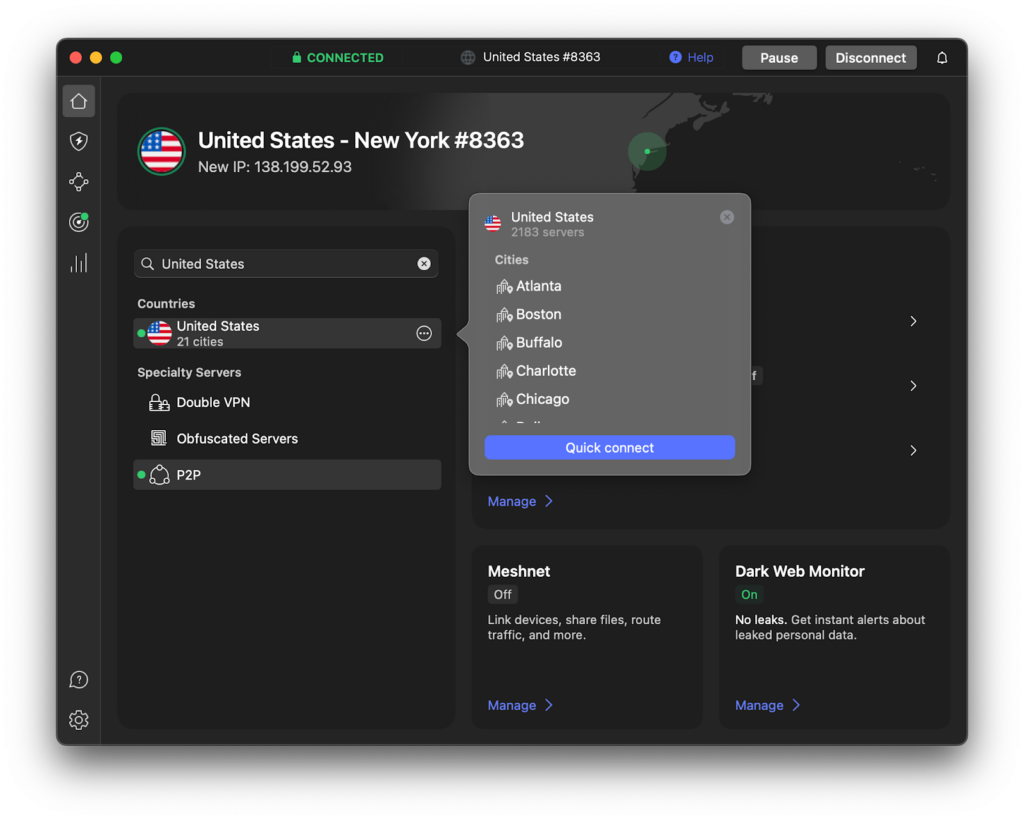 NordVPN US server locations