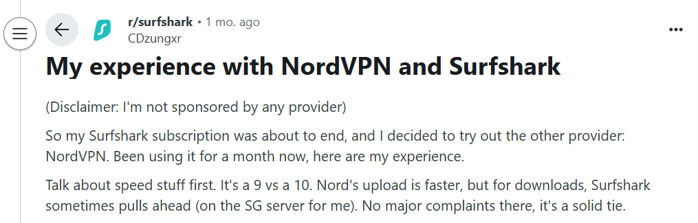 NordVPN vs Surfshark Reddit discussion