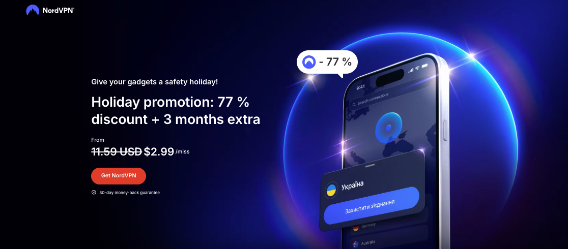 NordVPN's main page