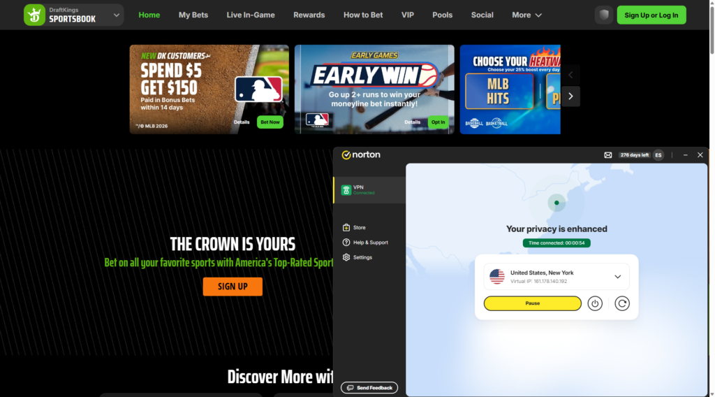Accessing DraftKings with Norton VPN