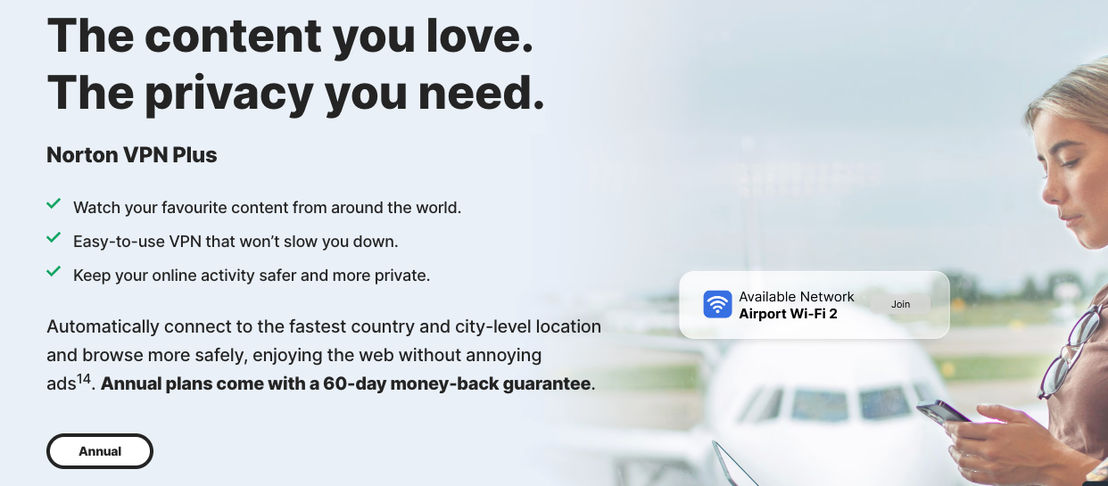 Norton VPN main page