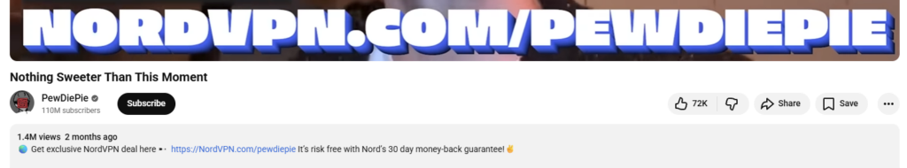 PewDiePie NordVPN code in YouTube description