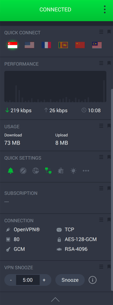 Screenshot showing additional VPN options in the PIA macOS app