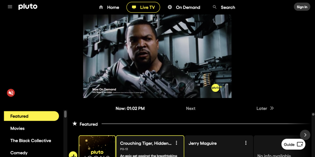 Screenshot of the Pluto homepage