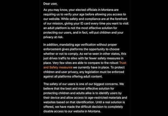 PornHub is blocked in Montana prompt