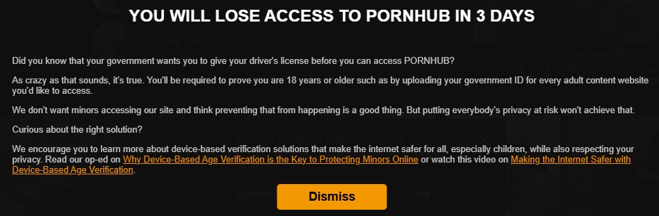 Pornhub blocked in Missouri notification