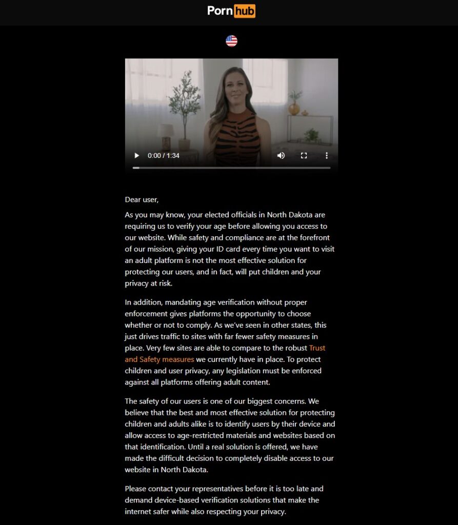 PornHub is blocked in North Dakota