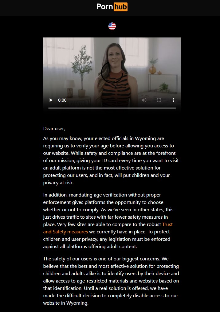 PornHub is blocked in Wyoming